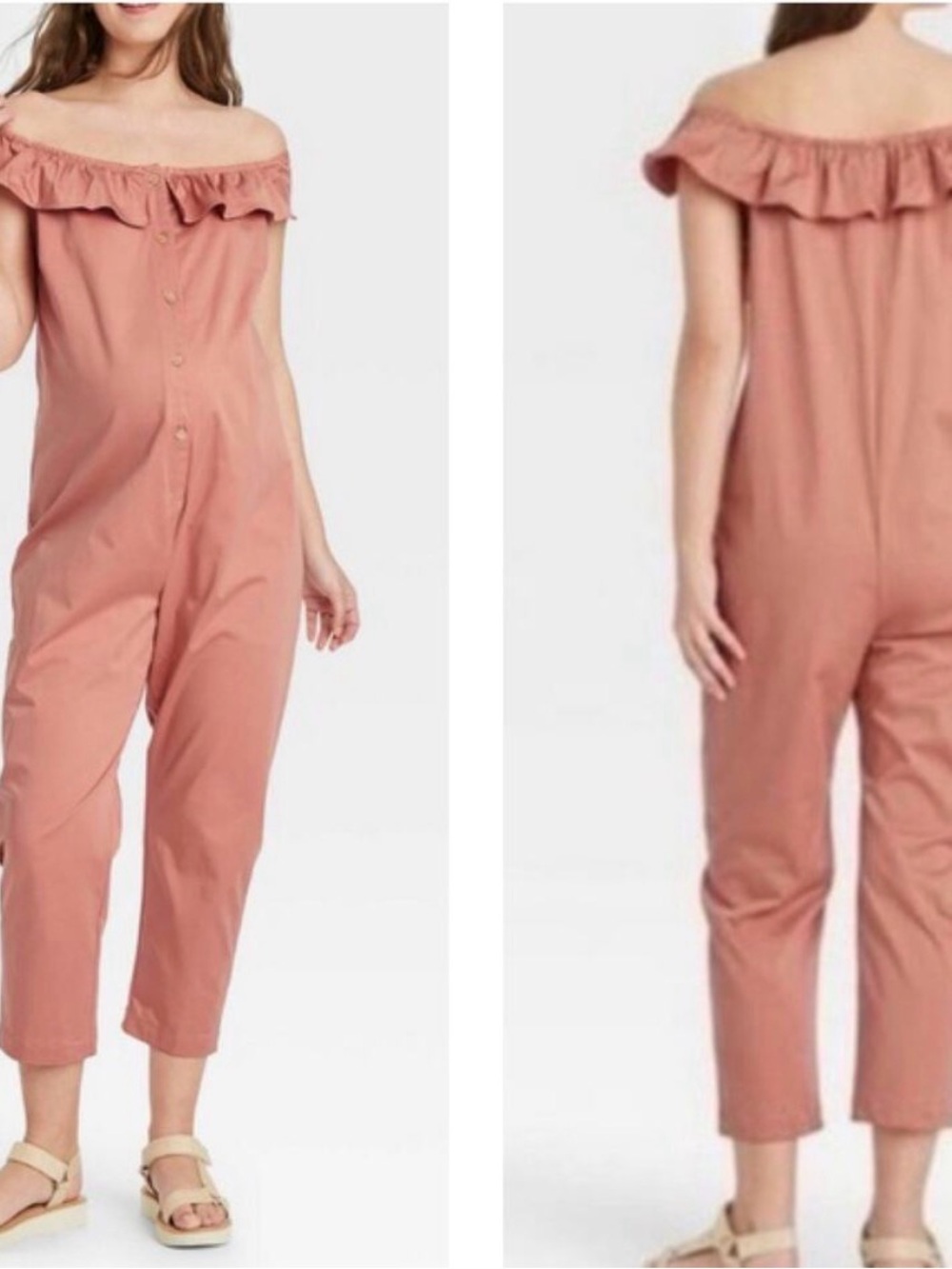 The Nines by HATCH Maternity Jumpsuit Small Off The Shoulder Pink Button-Front